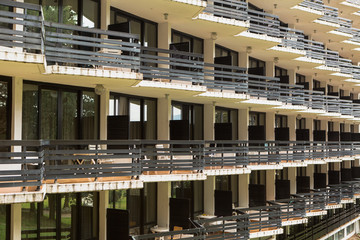 Multi-storey hotel with balconies