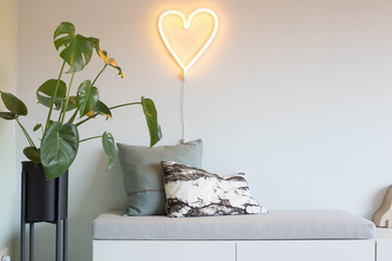 Heart shape neon light modern design interior