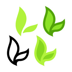 Fototapeta na wymiar Set of Green Tea Leaves on white - Vector Icons