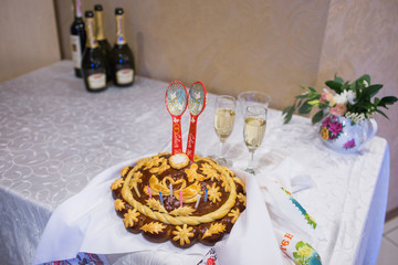 Delicious wedding loaf and salt are ready for guests