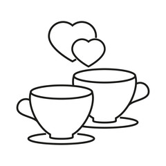 Cups with heart of love icons