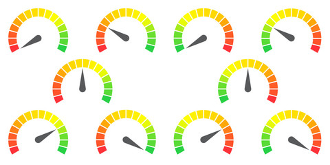 Meter signs infographic gauge element from red to green and green to red vector illustration - obrazy, fototapety, plakaty