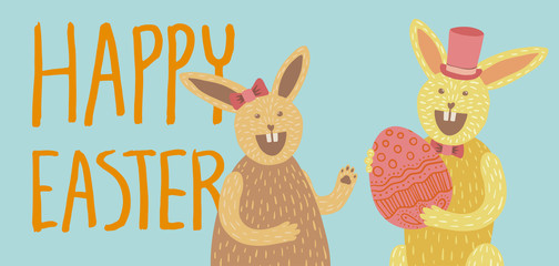 Happy Easter card with bunny and eggs