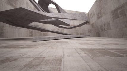 Abstract white and concrete interior. 3D illustration and rendering.