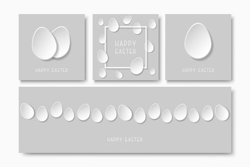 Collection of happy easter cards - greeting posters. Holiday backgrounds with paper eggs
