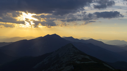 Beautiful sunset in the mountains. Travel, Tourism,