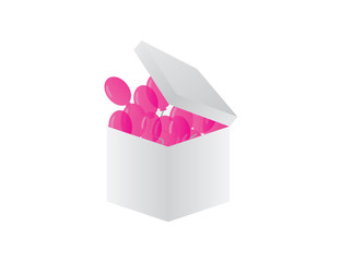 Pink balloons in a slightly open box