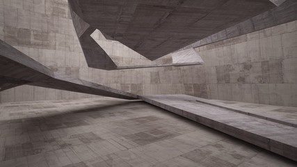 Abstract white and concrete interior. 3D illustration and rendering.