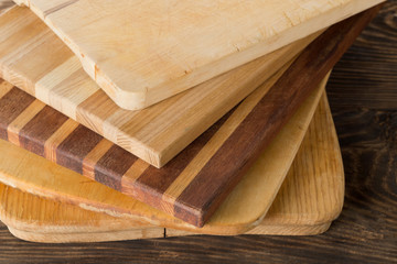 Stack of wooden cutting or chopping boards