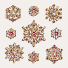 Gold jewelry set of round ornaments