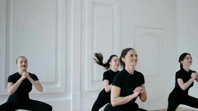 group of girls are engaged in taibo. healthy and sport lifestyle concept