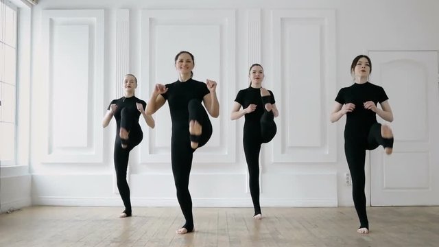 group of girls are engaged in taibo. healthy and sport lifestyle concept