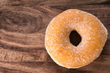 Top View of Donuts on Wooden Table. with space for text.