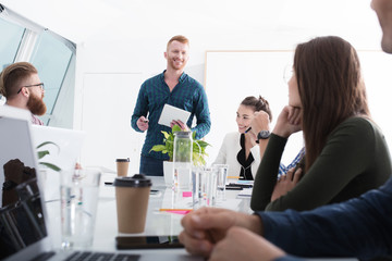 Businessperson in office connected on internet network. concept of partnership and teamwork