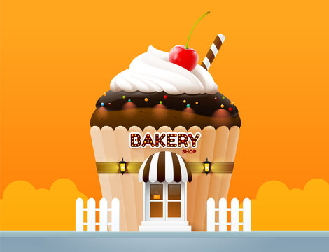 bakery cake shop store building front vector illustration