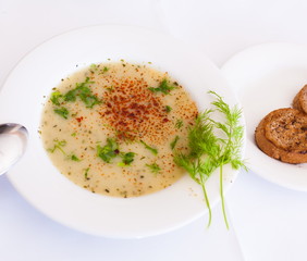 Food. Cream soup with greens