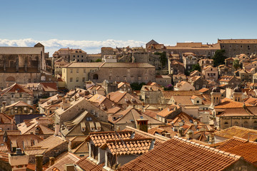 Dubrovnik old city street view. Red roofs. Croatia 