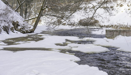 Frozen river at the winter day