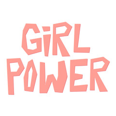 Girl Power paper cut style lettering isolated on white.
