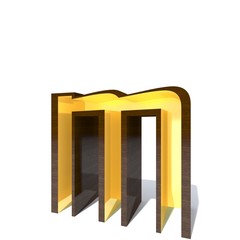 Conceptual wood or wooden brown font or type with gold or golden metal interior isolated on white background. Educative hadwood material, smooth surface mahogany handmade rich 3D illustration object
