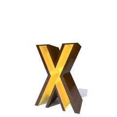 Obraz premium Conceptual wood or wooden brown font or type with gold or golden metal interior isolated on white background. Educative hadwood material, smooth surface mahogany handmade rich 3D illustration object