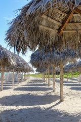 Fototapeta na wymiar Umbrellas on the empty beach, Cuba, Varadero