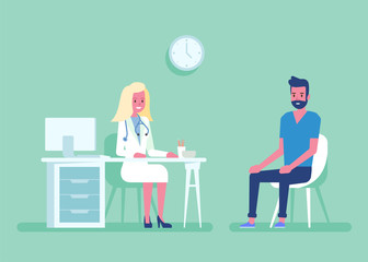 Medicine concept with a doctor and patient in hospital medical office. Consultation and diagnosis