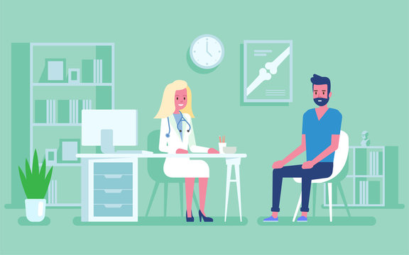 Medicine concept with a doctor and patient in hospital medical office. Consultation and diagnosis