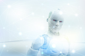 abstract robot humanoid on link high tech background