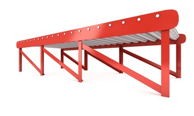 Regular empty roller conveyor section. 3d render isolated on white