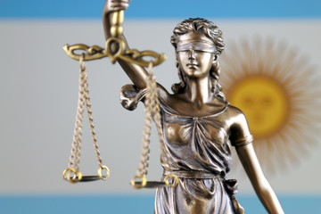 Symbol of law and justice with Argentina Flag. Close up.