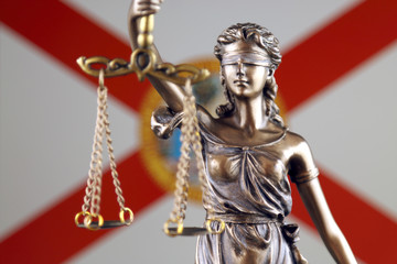 Symbol of law and justice with Florida State Flag. Close up.