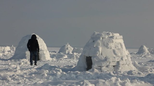 Winter dwelling of Eskimos. Igloo. Eskimos village. 