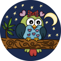 Lovely adorable owl in night landscape
