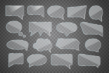 Vector set of realistic isolated glossy glass speech bubble for decoration and covering on the transparent background.