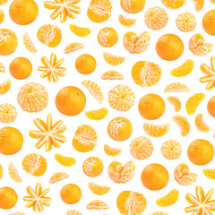 Fresh orange mandarin photographic pattern