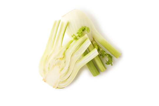 Ripe fennel bulbs isolated on white background