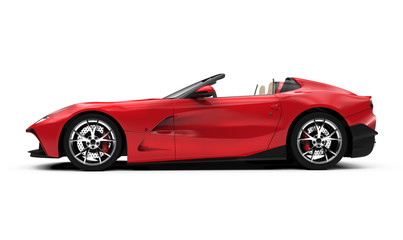 lateral view of a red convertible car - obrazy, fototapety, plakaty