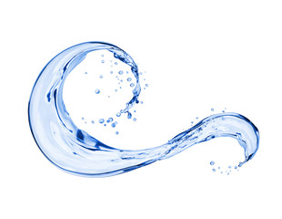 Wavy splash of water isolated on white background