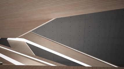 Obraz premium Abstract concrete and wood parametric interior with neon lighting. 3D illustration and rendering.