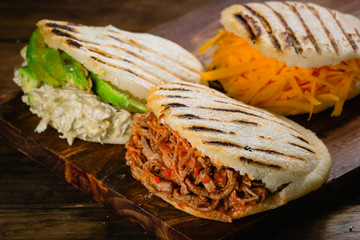 Different types of arepas, the typical Venezuelan food