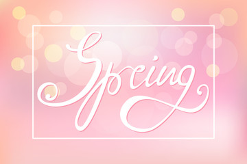 Abstract pink background with inscription-spring.