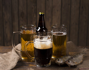 Beer on wooden table