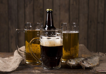 Beer on wooden table