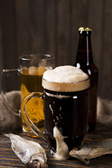 Beer on wooden table