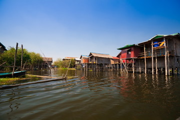 Obraz premium Myanmar. Landscape. Inle. Village, architecture poor