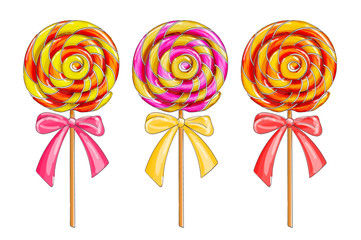 Set of colorful lollipop candies, isolated on white.