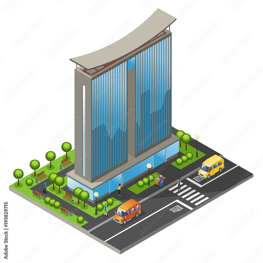 Sticker isometric office building concept