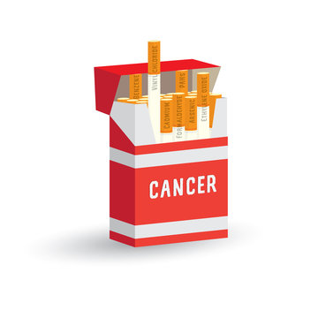 Cigarette Pack With Warning Text, Cancer And Smoke Emission