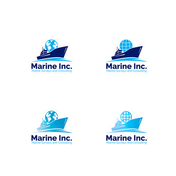 Marine logistic company logo set. Vector ship symbol